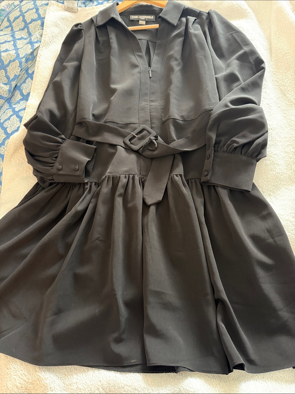 Karl Lagerfeld Black Long Sleeve Belted Shirt Dress